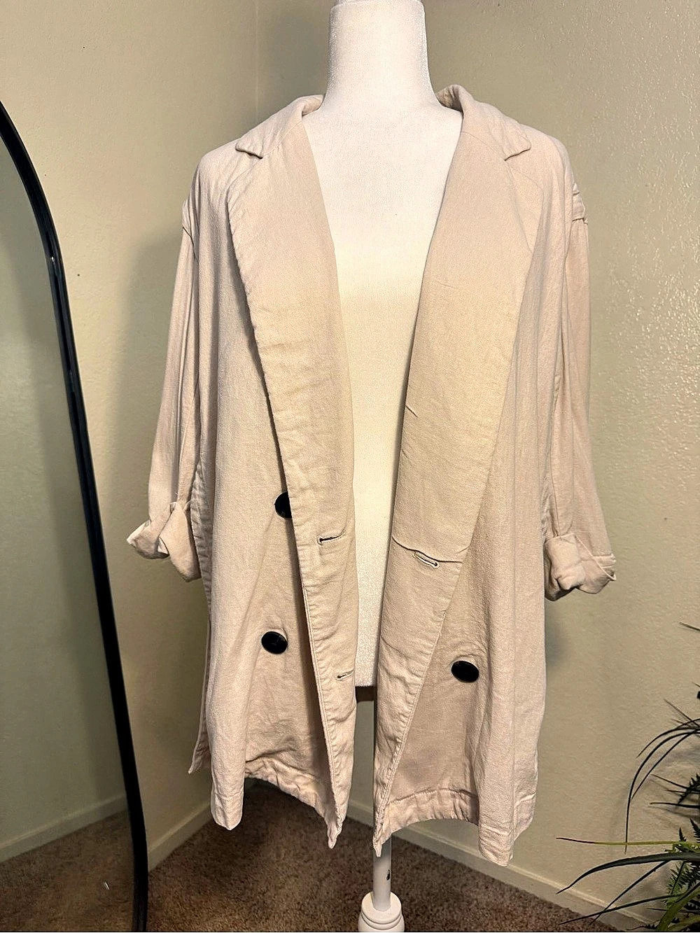 Zara Women'Small Linen-Style Trench Coat in Beige Size Small